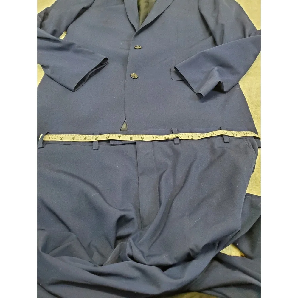 Calvin Klein Blue Office Suit Jacket Blazer 42L Pant 37x32 Classic Work Formal